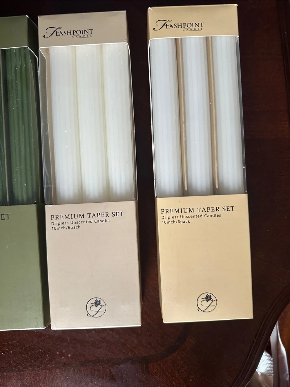 4 Packages Premium Taper Candle Set - Green & White